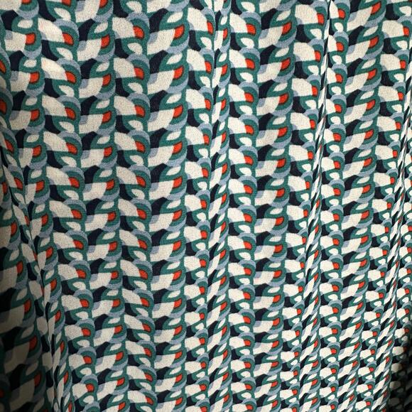 Max Studio Ruched Sleeve Chiffon Blouse Geometric Print Navy Ivory Size S - Picture 6 of 10